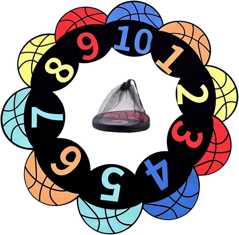 MUSKULO MONSTRO Basketball Training Discs with Numbers, 9" Colorful Anti-Slip Rubber Markers for Agility Drills, 5/10-Pack Waterproof Floor Spots with Carry Bag for Indoor/Outdoor Coaching & Training - Image 1